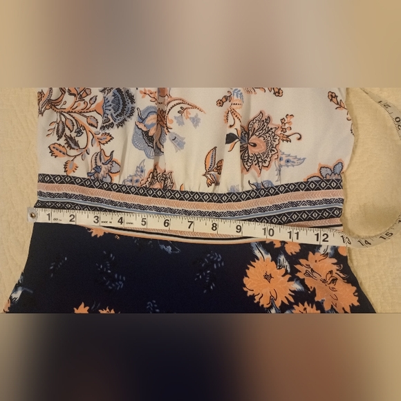 Floral Maxi Dress with Navy and Coral Flower Design Size 0 - Picture 2 of 6